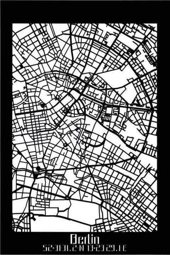 Plan de la ville Berlin Bois Zwart - 40x60 cm - Déco plan de la ville - Décoration murale