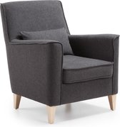 Kave Home - Glam fauteuil in donkergrijs met massief beukenhouten poten