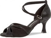 Chaussures de Salsa Open Toe Diamond 141-087-084 - Chaussures de danse pour femmes - Daim noir - Talon de 6,5 cm - Taille 40,5