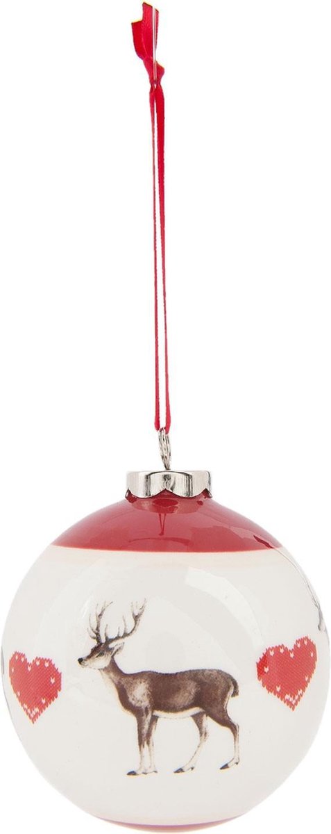 Clayre & Eef Kerstbal 6CE0736 Ø 8*9 cm - Rood Keramiek Kerstboomversiering Kerstversiering Kerstdecoratie