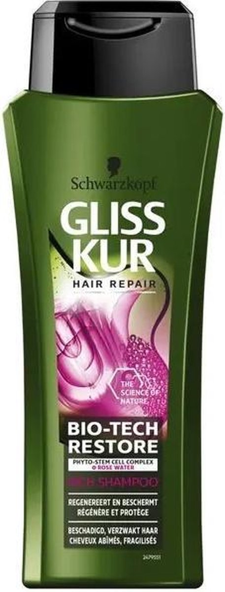 Gliss Kur Shampoo Bio-Tech Restore 6x250 ml - voordeelverpakking