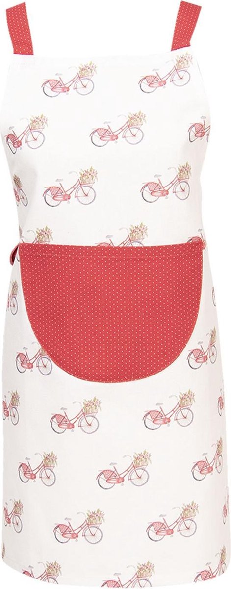 Clayre & Eef Keukenschort Kinderen 48x56 cm Rood Wit Katoen Fiets Kookschort