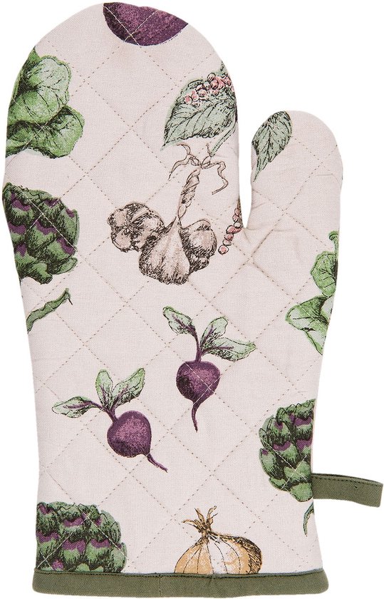 Clayre & Eef NPT44 Manopla Para Horno Beige Verde 18x30 Cm Algodon