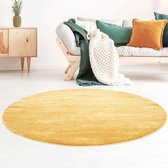 Rond vloerkleed effen velours Gala - geel 120 cm rond