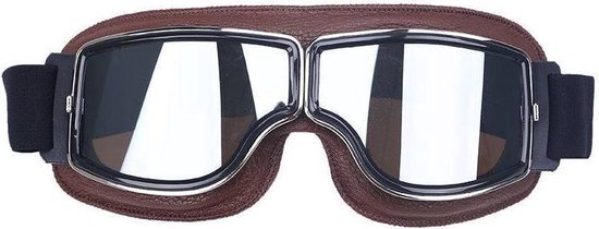 CRG Cruiser Motorbril - Bruin Leren Motorbril - Retro Motorbril Heren - Reflectie Glas