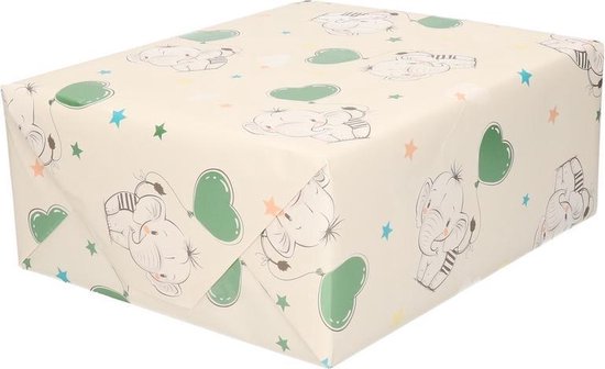 Inpakpapier/cadeaupapier baby 70 cm pastel groen olifantjes -... | bol.com