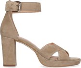 Manfield - Dames - Beige suède sandalen met hak - Maat 39