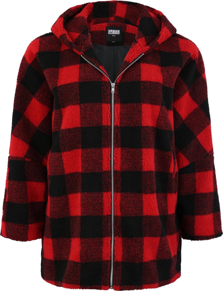 Urban Classics Hooded Oversized Check Sherpa Dames Winterjas XXL Zwart