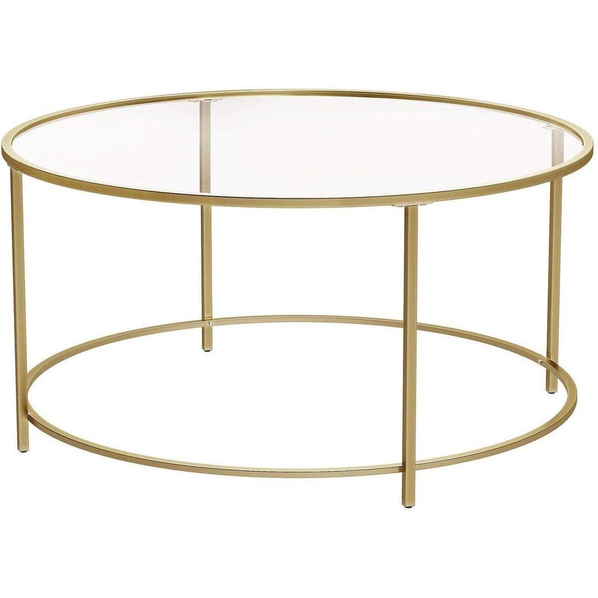 Nancy's Brighton Park Salontafel - Ronde Glazen Tafel - Gouden Ijzeren Frame - Bijzettafel