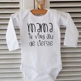 Rompertje mama Rompertje baby tekst cadeau eerste moederdag Ik vind jou de liefste | Lange mouw | wit | maat 50/56  bekendmaking zwangerschap aanstaande baby jongen meisje unisex