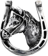 Zilveren Hoefijzer met paardenhoofd groot kettinghanger