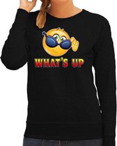 Funny emoticon sweater Whats up zwart dames S