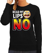 Funny emoticon sweater read my lips NO zwart voor dames XS