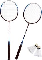 Badmintonset zilver/blauw met rackets shuttles en opbergtas 66 cm - voordelige badminton set