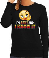 Funny emoticon sweater I am sexy and i know it zwart dames S