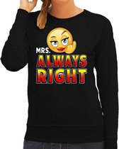 Funny emoticon sweater Mrs. always right zwart dames XS