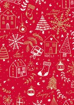 Bedrukt kraftpapier: Merry Christmas Rood- Breedte 30 cm - 100m lang