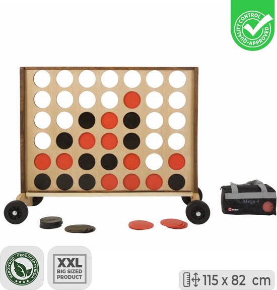 Afbeelding van het spel XL Mega 4-op-een-Rij, 115x82 cm - Hardhout - Luxe - Inclusief Wielen Compleet en Luxe Klasse en Geweldig