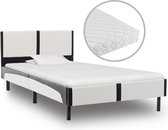 Bed met matras kunstleer wit en zwart 90x200 cm