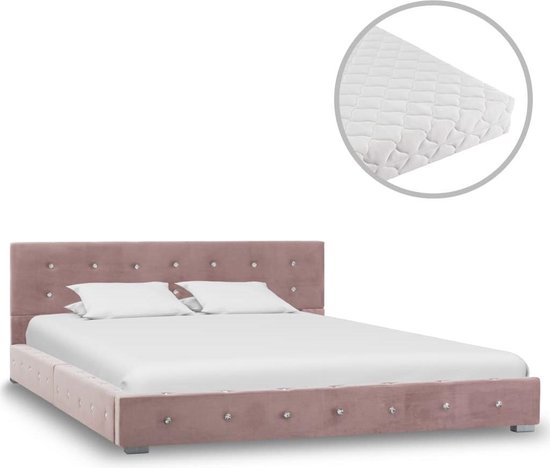 Bed met matras fluweel roze 140x200 cm | bol.com