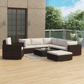 8-delige Loungeset met kussens poly rattan bruin (incl. Fleecedeken)