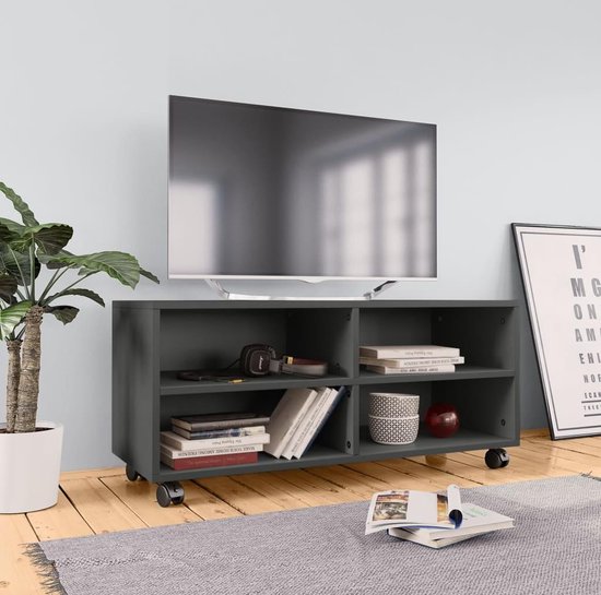 Verval Broers en zussen Blaast op Tv-meubel met wieltjes 90x35x35 cm spaanplaat grijs | bol.com