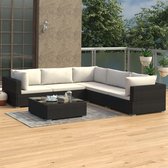 6-delige Loungeset met kussens poly rattan zwart (incl. Fleecedeken)