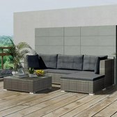 5-delige Loungeset met kussens poly rattan grijs (incl. Fleecedeken)