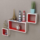 Wandplanken kubus MDF zwevend voor boeken/dvd 3 st wit-rood