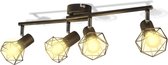 Lamp in industriële stijl met 4 LED spotjes, zwart