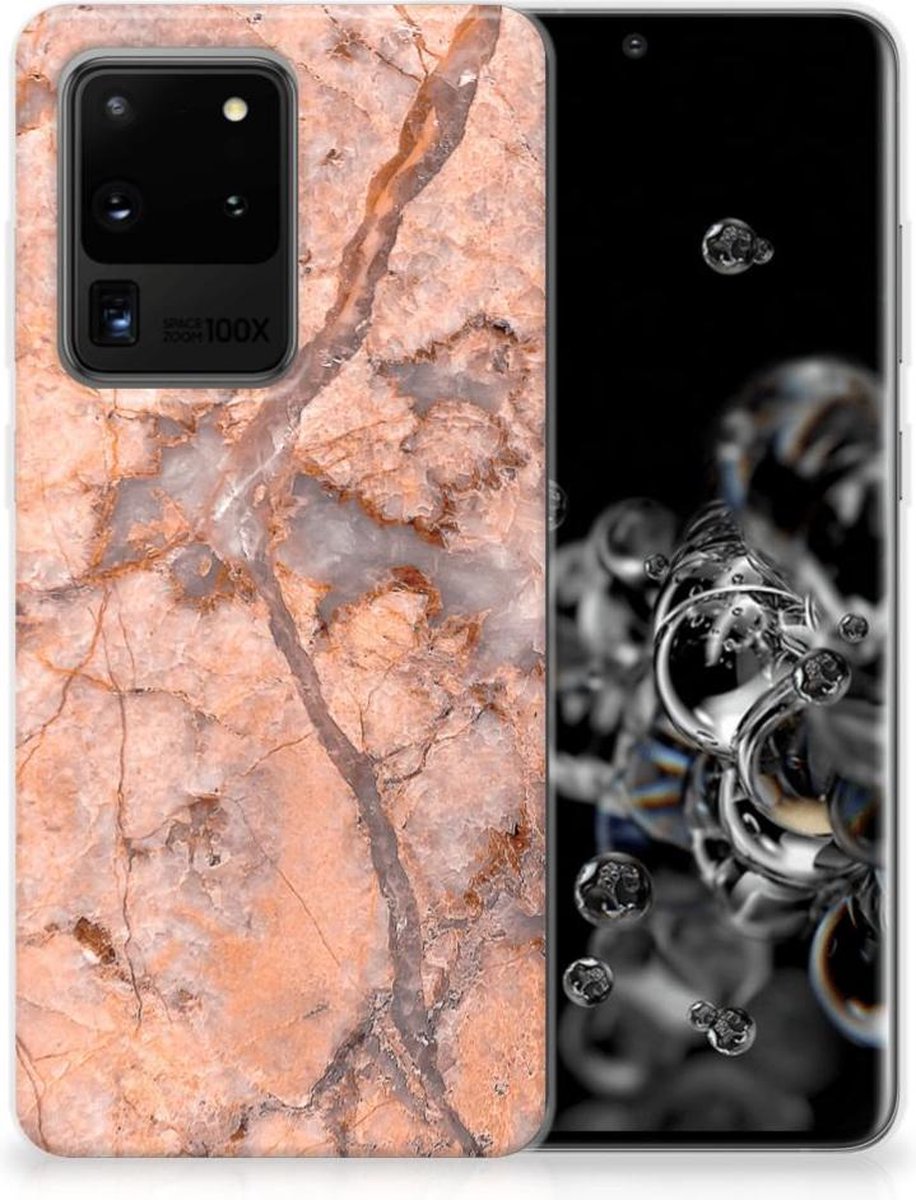 Samsung Galaxy S20 Ultra TPU Siliconen Hoesje Marmer Oranje