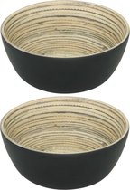 2x Bamboe schalen/kommen zwart 26 cm - Sla/salade serveren - Schalen/kommen van hout - Keukenbenodigdheden