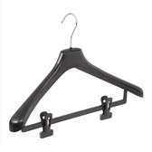 De Kledinghanger Gigant - 50 x Mantel / kostuumhanger kunststof zwart met schouderverbreding en anti-slip knijpers, 45 cm