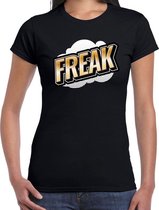 Freak fun tekst t-shirt voor dames zwart in 3D effect S