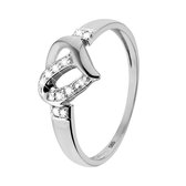 Lucardi Dames Ring hart 9 diamanten 0,05ct - Ring - Cadeau - 14 Karaat Goud - Witgoud