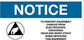 Sticker 'Notice: Prevent equipment damage wear esd wrist strap', 100 x 50 mm