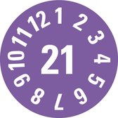 Keuringssticker met jaartal 21 op vel, paars 10 mm - 128 per vel