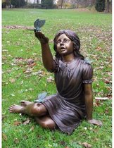 Tuinbeeld - bronzen beeld - Meisje met vlinder  - 71 cm hoog