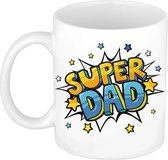 Super dad cadeau koffiemok / theebeker wit met sterren - 300 ml - keramiek - Vaderdag - cadeau / bedankje dad