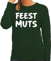 Feest muts sweater / trui groen met witte letters voor dames M