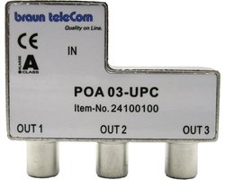 Braun Telecom TV splitter POA 03-UPC met 3 uitgangen - 6 dB / 5-2000 MHz (Horizon Box)