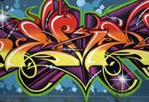 Fotobehang Vlies | Graffiti, Street art | Blauw | 368x254cm (bxh)