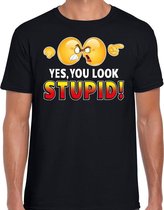 Funny emoticon t-shirt yes you look stupid zwart voor heren -  Fun / cadeau shirt XXL