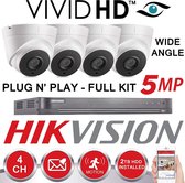 Hikvision Home beveiligingssysteem met DVR en buitencamera HD 4 K 5 MP nachtzicht wit 2 TB (2000GB)