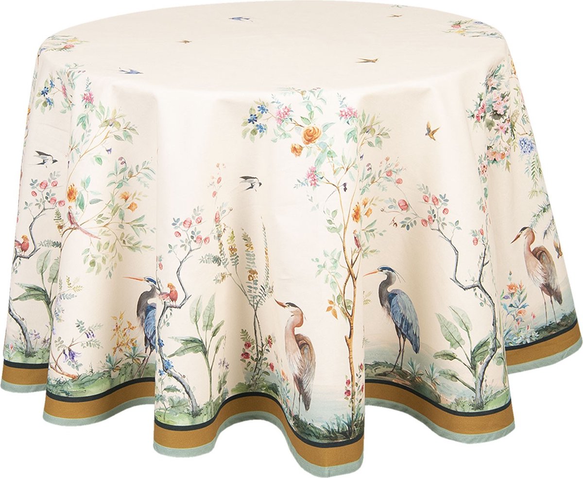 Clayre & Eef Tafelkleed Ø 170 cm Beige Groen Katoen Tropisch Motief
