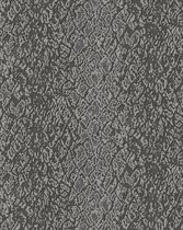 Dieren patroon behang Profhome DE120129-DI vliesbehang hardvinyl warmdruk in reliëf gestempeld met exotisch patroon glanzend grijs antraciet 5,33 m2