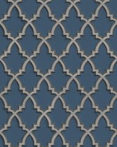 Etnisch behang Profhome DE120027-DI vliesbehang hardvinyl warmdruk in reliëf gestempeld met ornamenten en metalen accenten blauw blauwgrijs zilver 5,33 m2