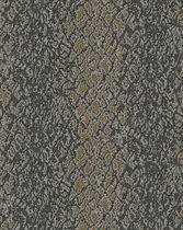 Dieren patroon behang Profhome DE120130-DI vliesbehang hardvinyl warmdruk in reliëf gestempeld met exotisch patroon glanzend bruin grijs goud 5,33 m2