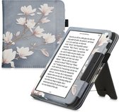 kwmobile flip cover geschikt voor Tolino Vision 6 - Hoes met handgreep en standaard - E-reader hoesje in taupe / wit / blauwgrijs - Magnolia design