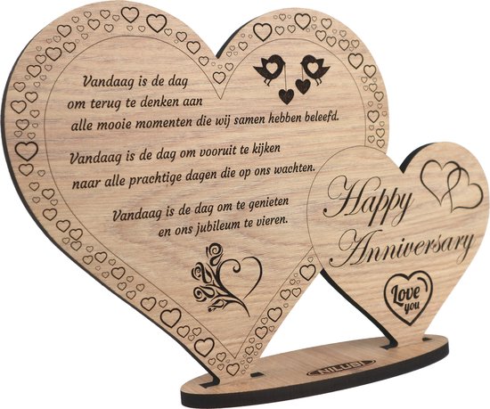 Hartjes jubileum - houten wenskaart - kaart van hout - … jaar getrouwd -  Happy... | bol.com
